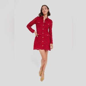 Saylor Luna Dress in Long Sleeve Crimson Red Lace L